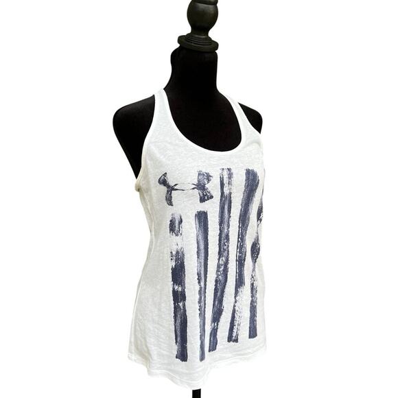Under Armour women's size S loose fit, white with blue flag - Picture 1 of 5